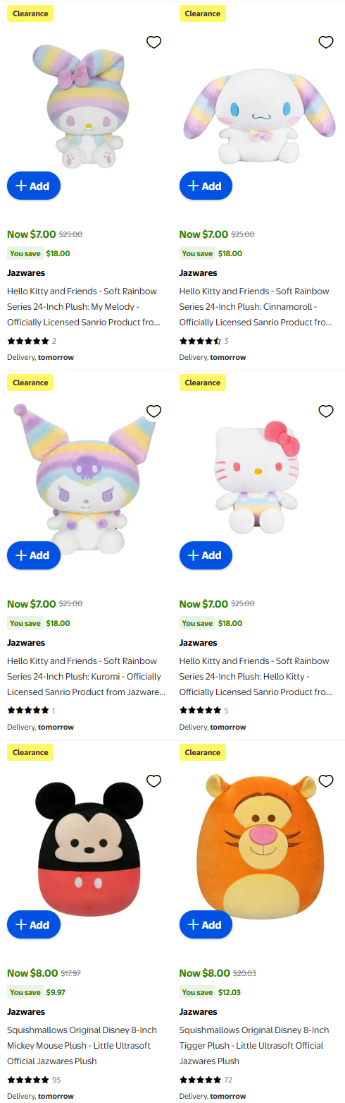 白菜价！精选 Jazwares、PAW Patrol 等品牌毛绒玩偶3折起清仓，低至2.5加元！