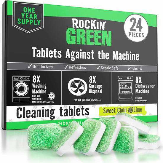  疑似Bug价！历史新低！Rockin' Green 洗碗机/洗衣机 深层清洁片（24片）买一送一，变相4折 6.79加元！4款可选！