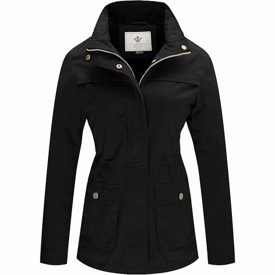  超级白菜！历史新低！WenVen 军旅风 女士黑色棉质立领休闲风衣（L码）2.2折 19.99加元清仓！