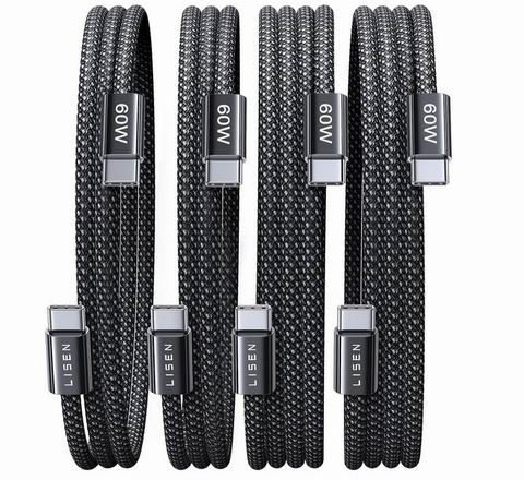  LISEN 60W USB-C 快充线/数据线4条 12.99加元（原价 15.99加元）！每条3.25加元