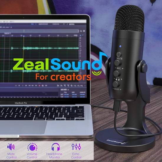 疑似Bug白菜价!ZealSound K66 手机电脑 录音棚级降噪麦克风 39.19加元包邮!送价值39.99加元RGB灯效降噪电容麦克风!