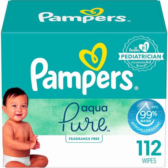  Pampers 帮宝适 Aqua Pure 无香型 婴儿湿巾（112片）5折 4.97加元！