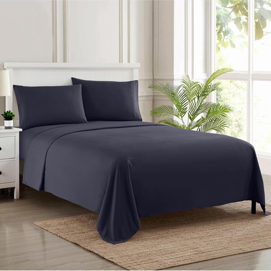  超级白菜！历史新低！Sweet Home Collection 1800支磨毛 海军蓝 Queen床单4件套2.3折 17.14加元清仓！