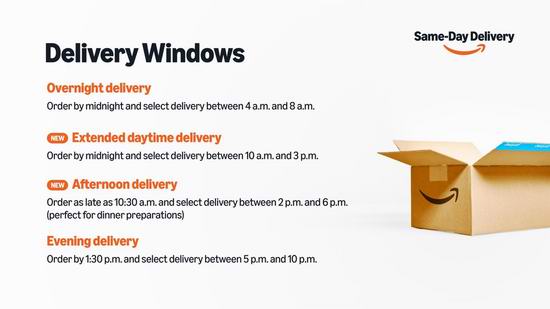 当日送达不是梦!亚马逊宣布扩大“当日达”服务范围+延长送货时段!