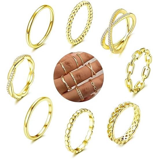  白菜价！历史新低！ZELORES 14K镀金 可叠戴 戒指8件套2.6折 4.99加元清仓！