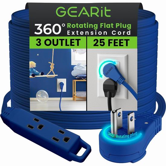 白菜价!历史新低!GEARit 25英尺 16AWG/13A三芯线 3插座 插线板2.8折 11.72加元!免税! 白菜价!历史新低!GEARit 25英尺 16AWG/13A三芯线 3插座 插线板2.8折 11.72加元!免税!