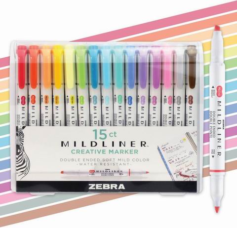  Zebra MILDLINER 双头荧光笔15支  19.28加元（原价 30.94加元）