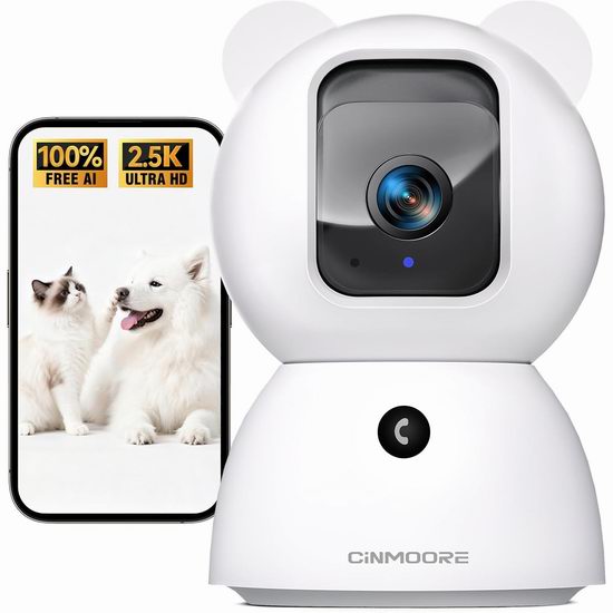  白菜价！历史新低！CINMOORE 2.5K超高清 AI识别 室内安防摄像头3.8折 18.99加元包邮！