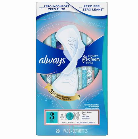  Always Infinity FlexFoam 28片超强吸收卫生巾3号 带护翼  10.43加元（原价 12.48加元）