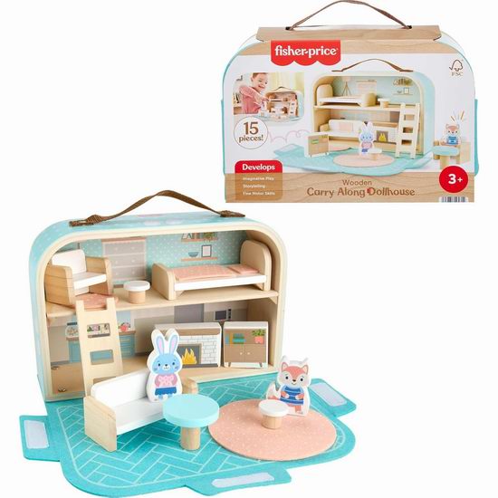  白菜价！历史新低！Fisher-Price 费雪 木制角色扮演 玩具娃娃屋套装3折 21.22加元！