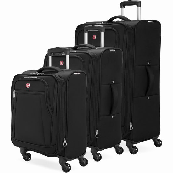  瑞士 SwissGear Cross Country 20+24+28英寸黑色软壳行李箱3件套6.7折 229加元包邮！