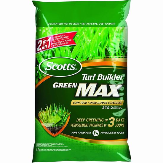  Scotts Turf Builder Green Max 二合一草坪肥料（5.7公斤）7.9折 22.3加元！