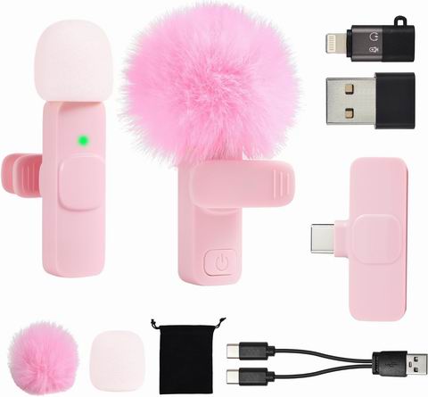  KZZOUY 迷你粉色无线领夹式麦克风套装 17.99加元（原价 19.99加元）！多色可选