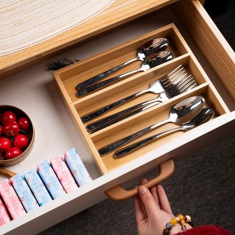  史低价！PopocolaLee 竹制三格餐具抽屉收纳盒 9.99加元（原价 19.99加元）