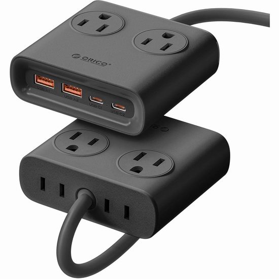  历史新低！ORICO 25W GaN快充 4 USB充电 + 4 插座 便携式插线板6折 23.99加元包邮！4色可选！