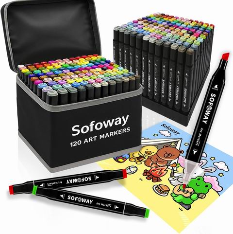  史低价！Sofoway 120色双头酒精马克笔 带笔架 31.3加元（原价 62.59加元）