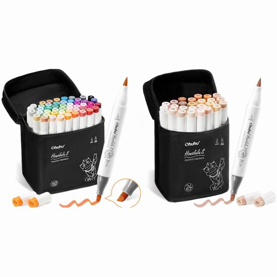 Bug白菜价！历史新低！Ohuhu 双头酒精马克笔24件套 32.99加元包邮！送价值69.99加元马克笔48件套！荣获红点设计大奖！