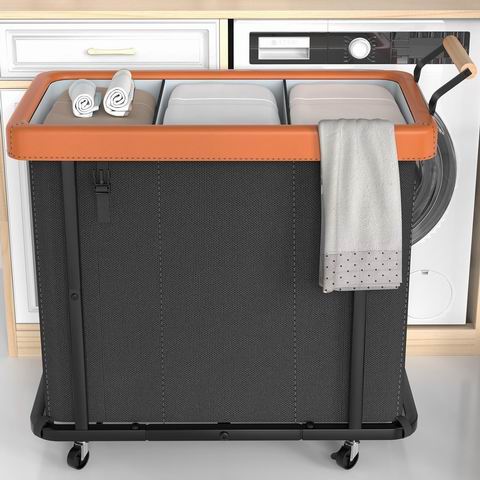 史低价!Elowen 230升大容量三格洗衣篮推车 带盖 51.01加元(原价 85.01加元)