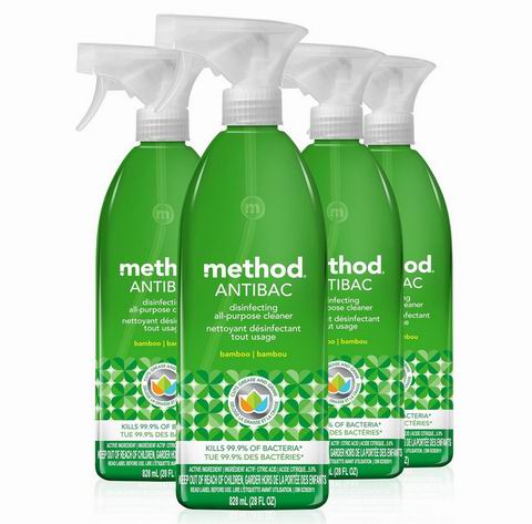  Method 多用途清洁消毒喷雾 4 × 828毫升  18.89加元限量特卖（原价 23.96加元）！每瓶 4.72加元