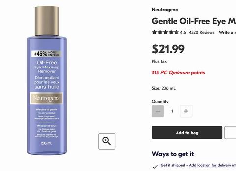性价比绝了!学生党闭眼冲!爆款Neutrogena 温和无油眼部卸妆液 轻松卸除防水睫毛膏 12.32加元(shoppers原价 21.99加元)