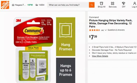 超级白菜!历史新低!3M Command 无损悬挂画框 魔术贴96件套1.6折 9.95加元清仓!比HomeDepot便宜31.17加元!