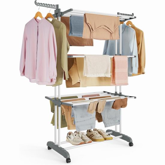  SONGMICS 1.73米 4层大型 可折叠不锈钢晾衣架4.3折 46.54加元包邮！