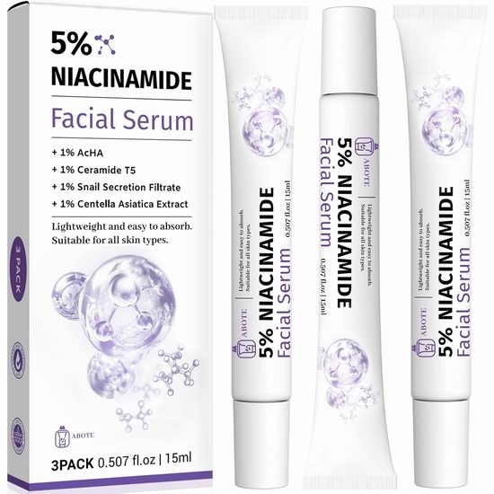  白菜价！ABOTE 提亮保湿修护 5%烟酰胺面部精华（3× 15毫升）2.9折 7.69加元！