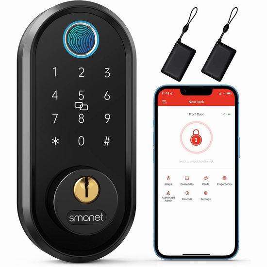  历史新低！SMONET 智能指纹密码门锁4.2折 58.99加元包邮！2色可选！