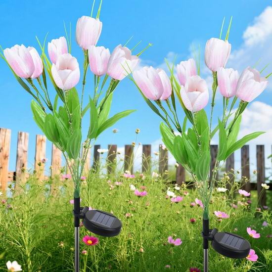  白菜价！历史新低！Qoosea 49 LED 人造郁金香 太阳能花园灯2件套2.5折 9.99加元包邮！会员专享！
