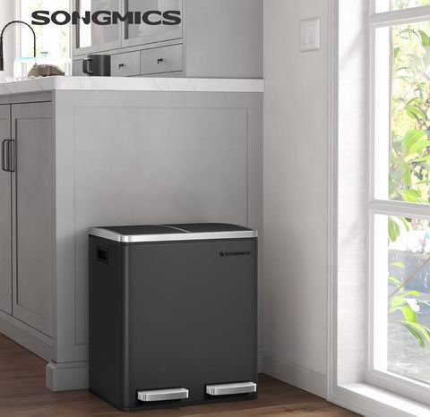  史低价！SONGMICS 黑色款 防指纹不锈钢双格垃圾桶 87.39加元（上市价 144.79加元）！3色可选