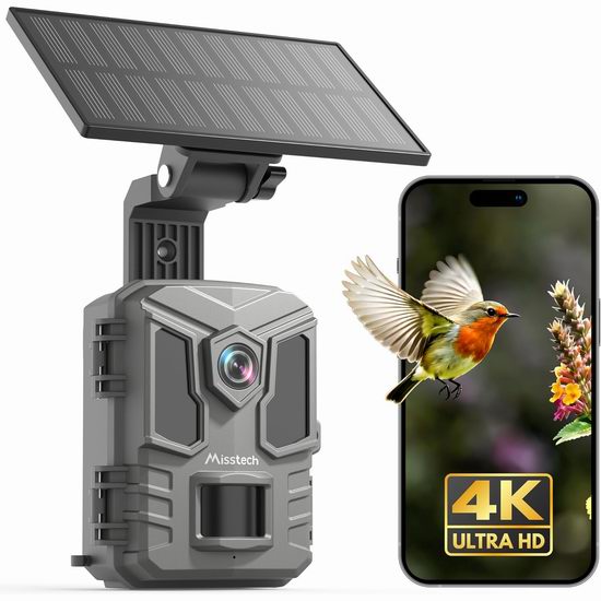  历史新低！Misstech 4K 超高清太阳能野生动物狩猎相机 59.99加元包邮！