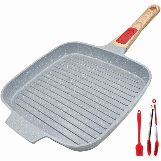  白菜价！历史新低！RANXINGST 10英寸 可拆手柄 方形陶瓷不粘底煎锅3.3折 12.99加元清仓！送硅胶刷+硅胶夹！2色可选！