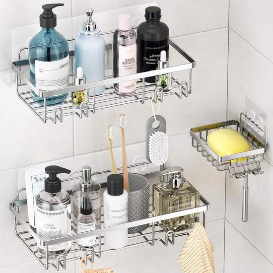  历史新低！Goovilla 免打孔 厨房浴室 淋浴收纳架3件套5.2折 13.99加元！4款可选！