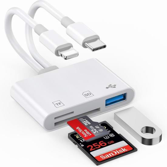  历史新低！Teilybao iPhone/安卓手机/电脑 即插即用 双端口 U盘/SD卡适配器5.5折 10.99加元！