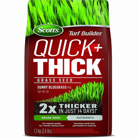  Scotts Turf Builder Quick + Thick 阳光型草籽1.2公斤6.6折 16.46加元！可覆盖2066呎草坪！