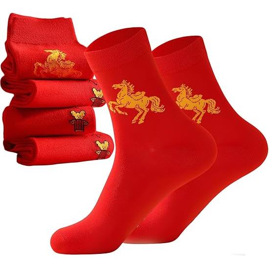  白菜价！DGJHL 马年好运 红色纯棉中筒袜4双3.5折 6.99加元！