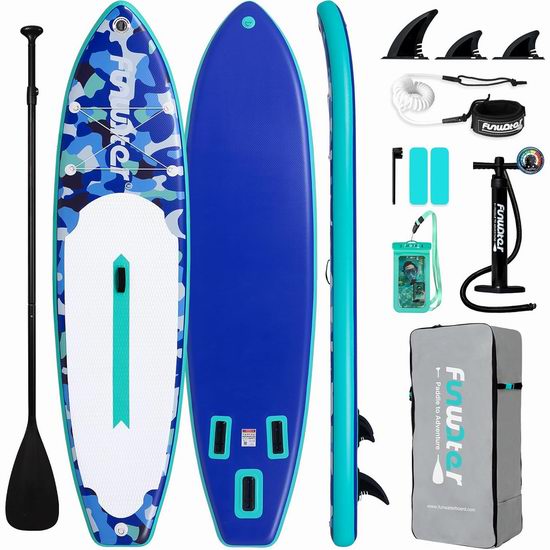  历史新低！FunWater 超轻PVC 11英尺 SUP充气站立式桨板3.8折 138.59加元包邮！