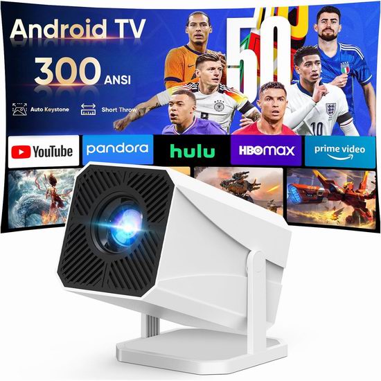  白菜价！Eokeiy 1080P WiFi 6 蓝牙智能投影仪3.7折 59.49加元包邮！搭载安卓系统！