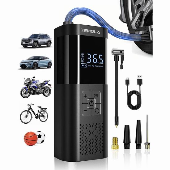  白菜价！历史新低！TEMOLA 150PSI 便携式轮胎充气泵2.8折 19.99加元！