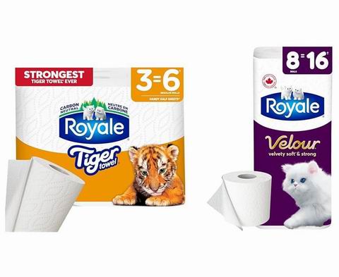  Royale 双层卫生纸6卷装+Royale Tiger 强力厨房纸3卷装 10.99加元（原价 20.98加元）