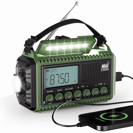  历史新低！Mesqool 12000mAh 太阳能/手摇发电 充电宝/手电筒/应急收音机5.5折 30.79加元包邮！