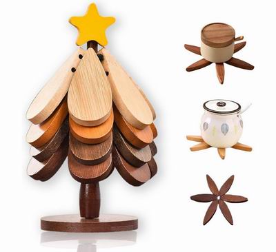 Ainuoyi 天然木质树形隔热垫4件+支架 13.99加元（原价 19.99加元）