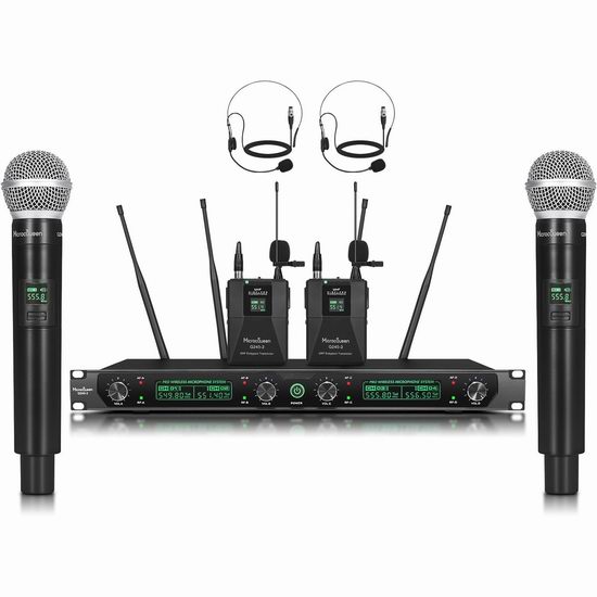  白菜价！历史新低！MicrocQueen UHF 2手持麦克风+2领夹式麦克风 无线麦克风系统3.1折 49.99加元包邮！
