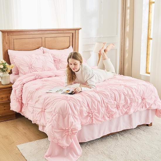 超级白菜回归！Jameswish 时尚褶裥 King被子7件套2.8折 27.6加元清仓！