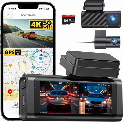  史低价！Beferich 前后双摄4K+2.5K 行车记录仪 56.69加元（原价 89.99加元）