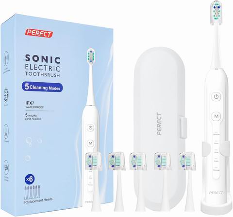 史低价！PERECT 声波电动牙刷+6个替换刷头 18.49加元（原价 36.99加元）