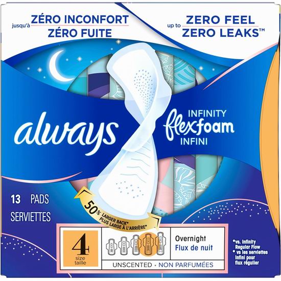  Always Infinity FlexFoam 护翼夜用卫生巾13片装6.6折 4.61加元！