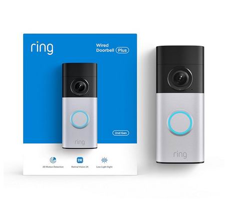  史低！新款Ring Plus 2K 有线可视智能门铃 169.99加元（原价 249.99加元）