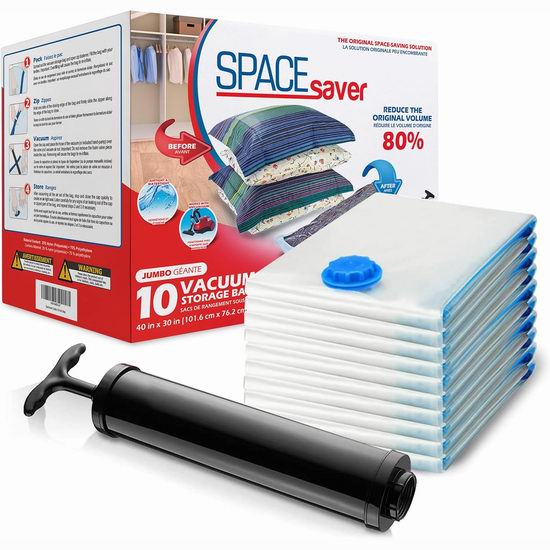  历史新低！Spacesaver 超大号真空压缩收纳袋10件套3.1折 18.99加元！附送手动气泵！