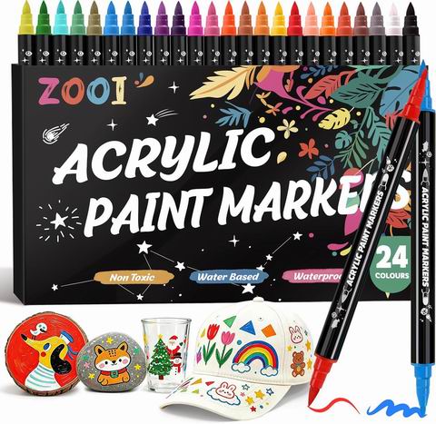  ZOOI 24色丙烯颜料马克笔 10.79加元（原价 17.99加元）